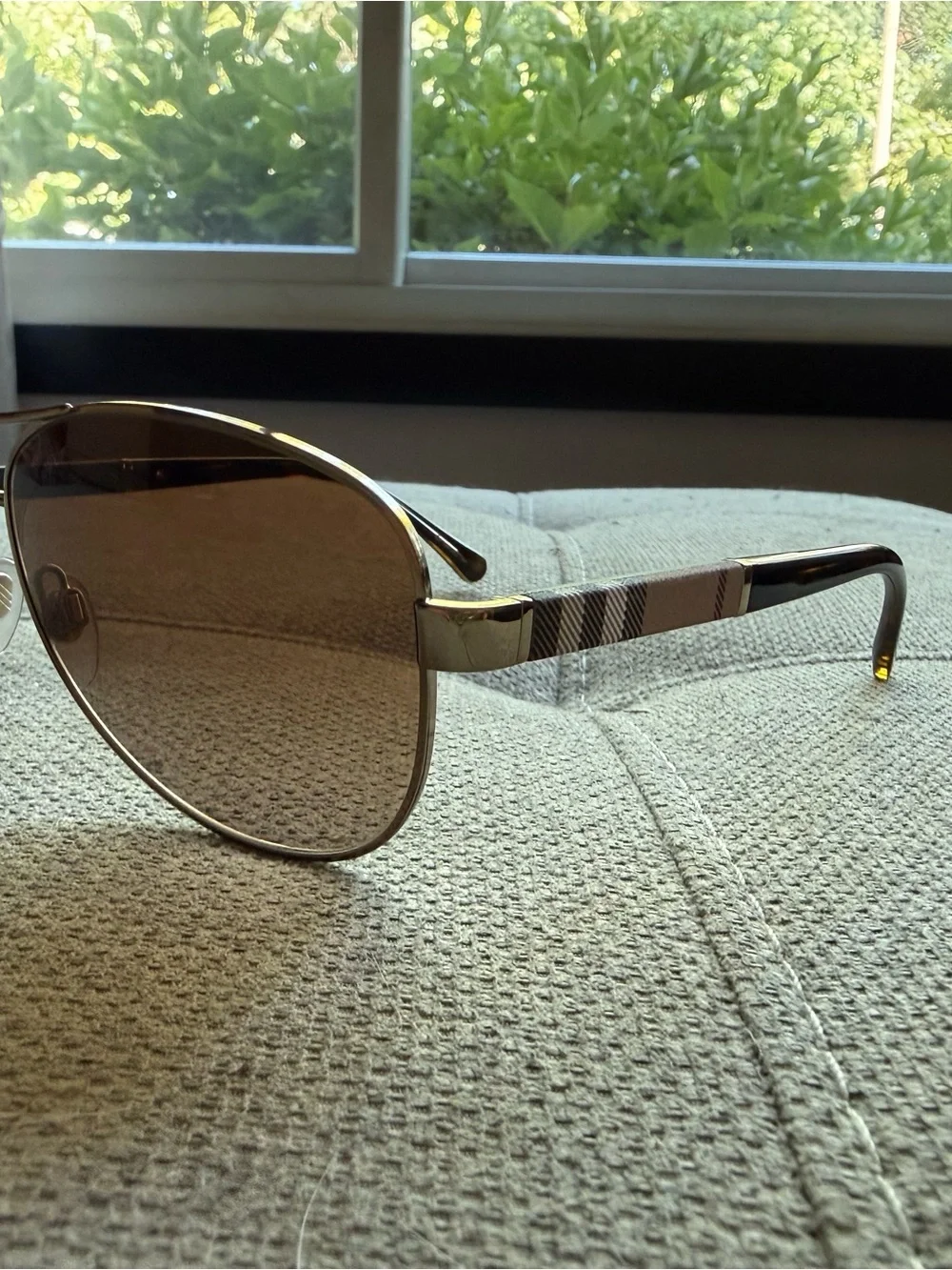 Burberry Gold Frame Brown Gradient Aviator Sunglasses with Signature Temple